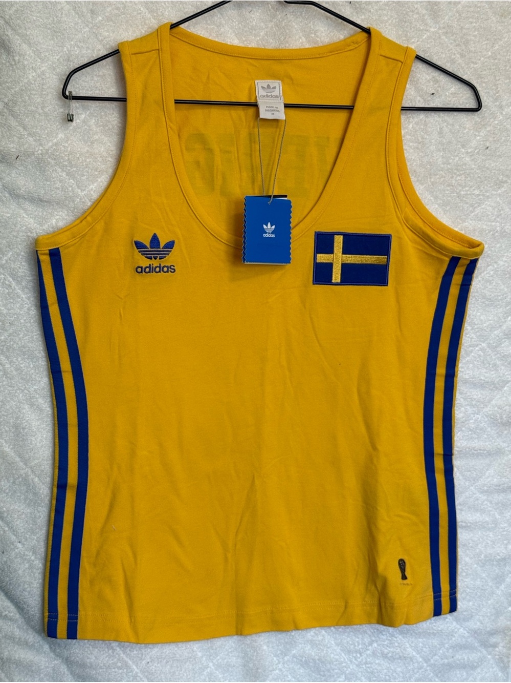 FIFA 80’s-90’s adidas Yellow Tank Top with Blue Accents and Swedish Flag NWT